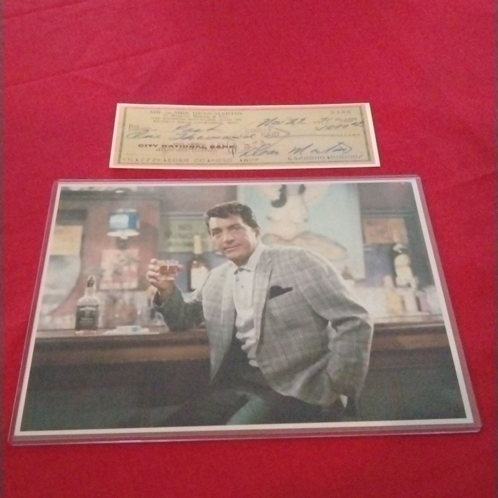 Dean Martin photograph with a canceled check from Dean Martin from the 70s early
